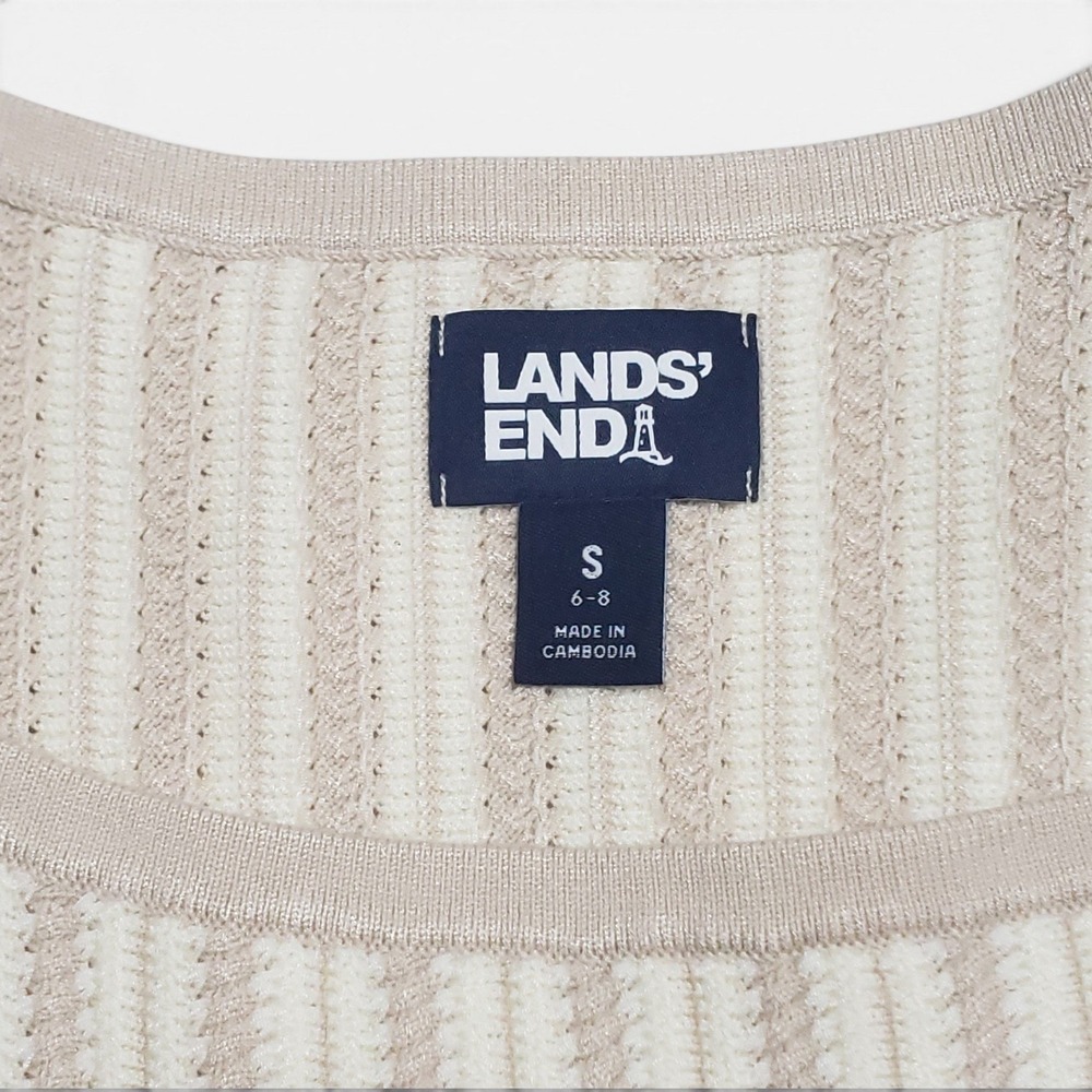 Lands End Womens Beige Striped Fit & Flare Knit Rib Texture Dress Oatmeal Sm 4-6 - Picture 6 of 10